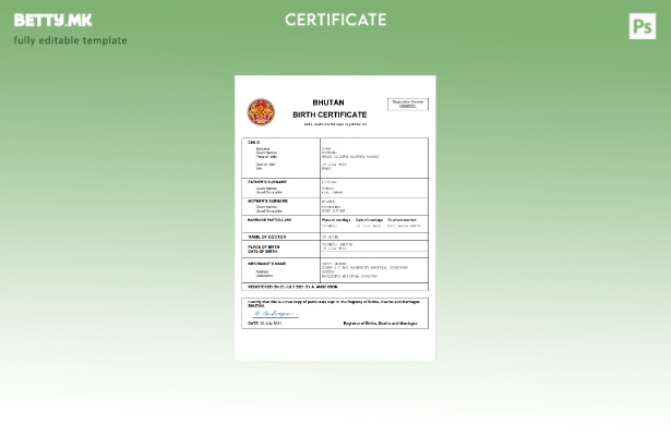 модерен стил Бутан од витално значење за извод од матична книга на родените Ша